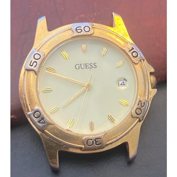 VTG Unisex 38mm Gold Tone Guess 1995 Watch, Date - Picture 1 of 2